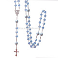 Mode Bling Bling Blue Crystal Gebet katholischen Kreuz Rosenkranz Halskette